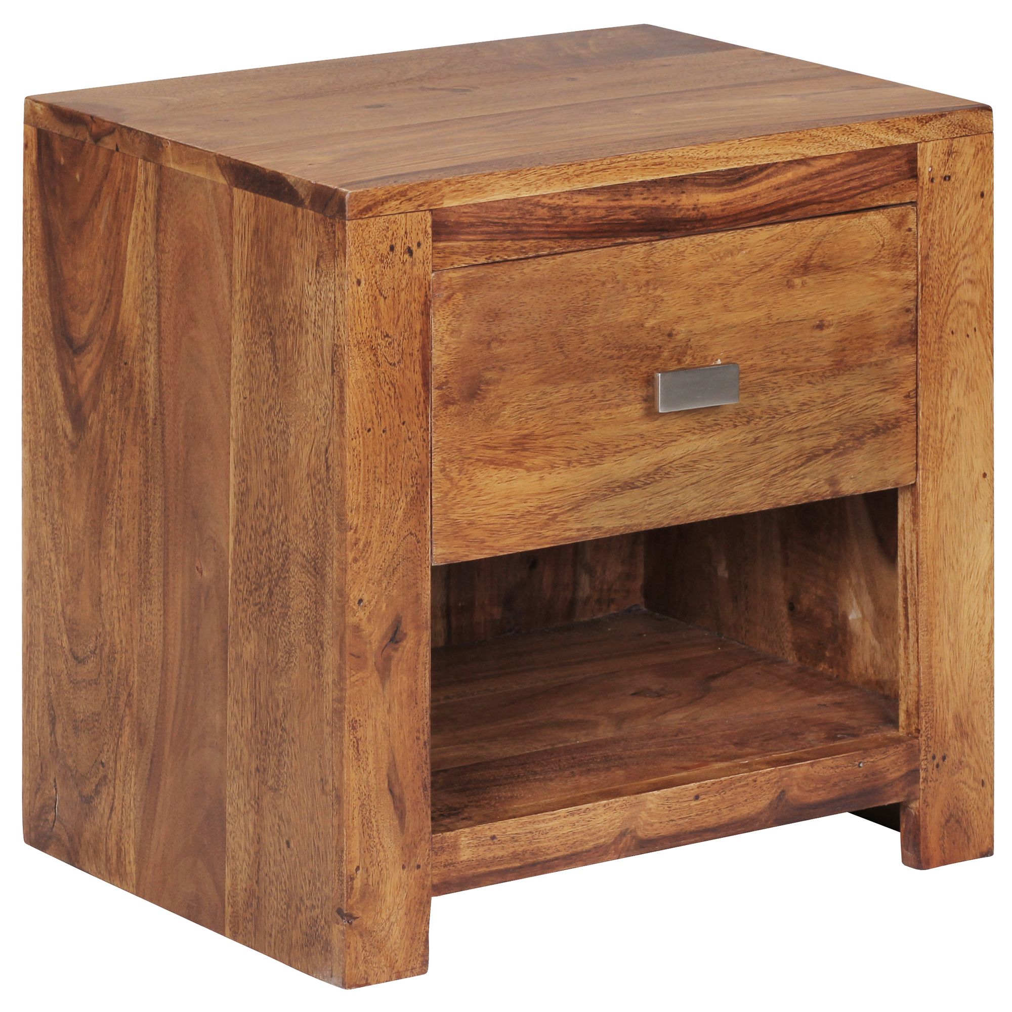 tinkaro Nachttisch eckig CHARLIE Sheesham Massiv-Holz Lowboard Braun