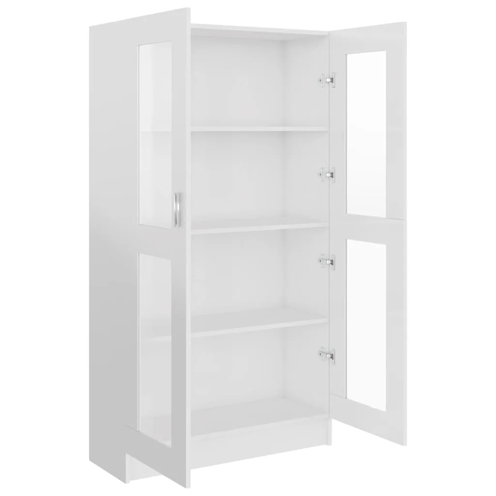 Vitrine mit 4 Fächern und 2 Türen 82,5x30,5x150 cm Hochglanz-Weiß