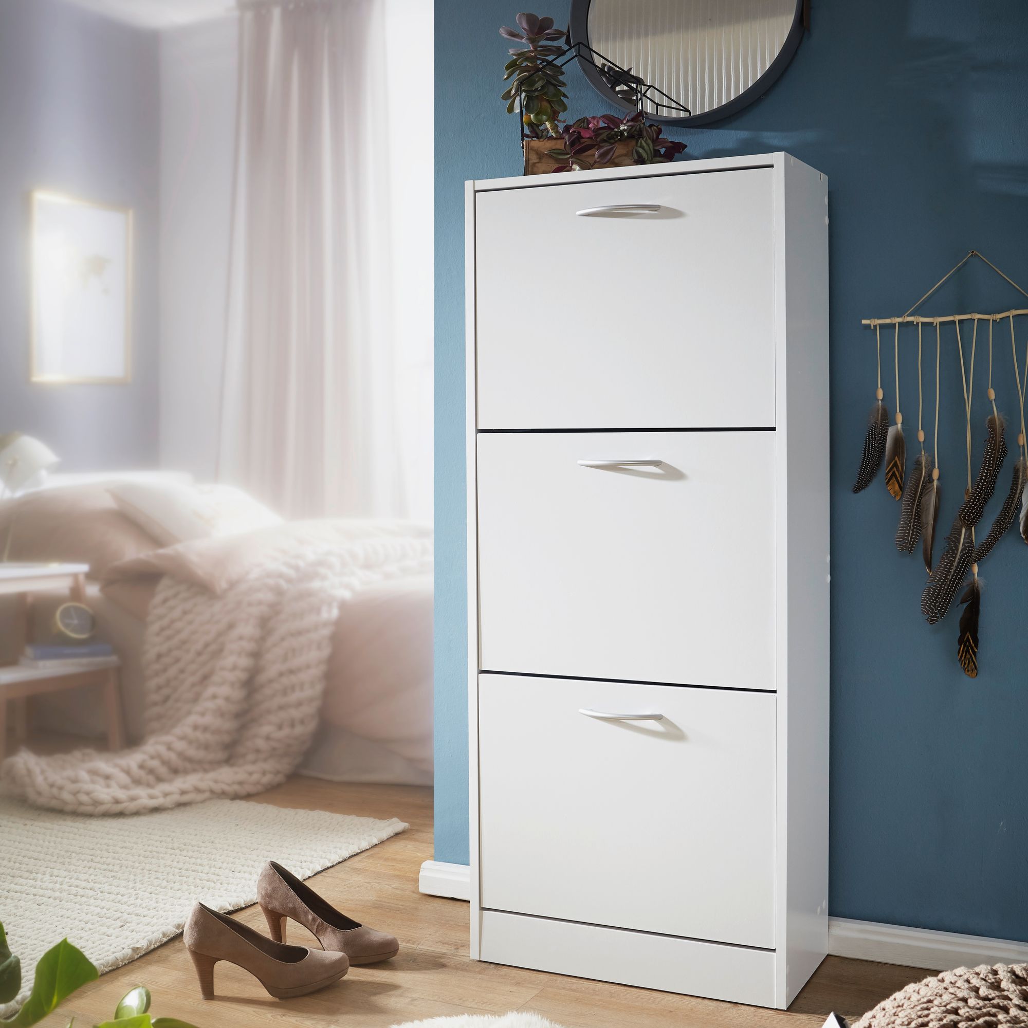 tinkaro Schuhschrank hochkant HARRI Holz Schuhkommode Weiß