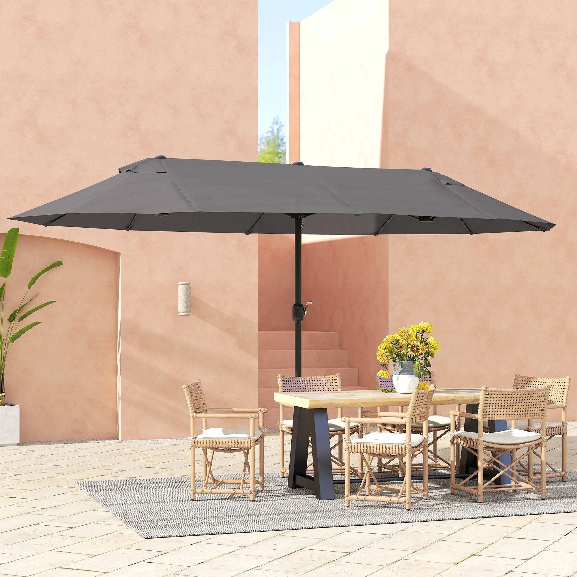Doppel-Sonnenschirm 460x270 cm Grau für Garten und Terrasse