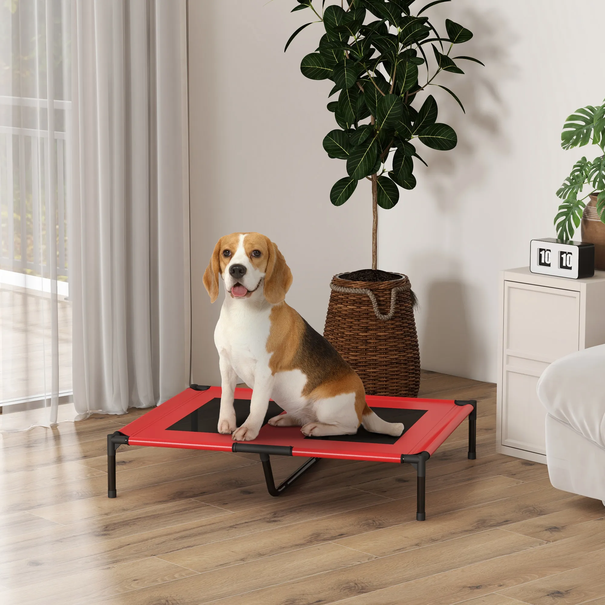 Hundebett erhöht wetterfest Oxford-Gewebe 92x76x18cm Rot