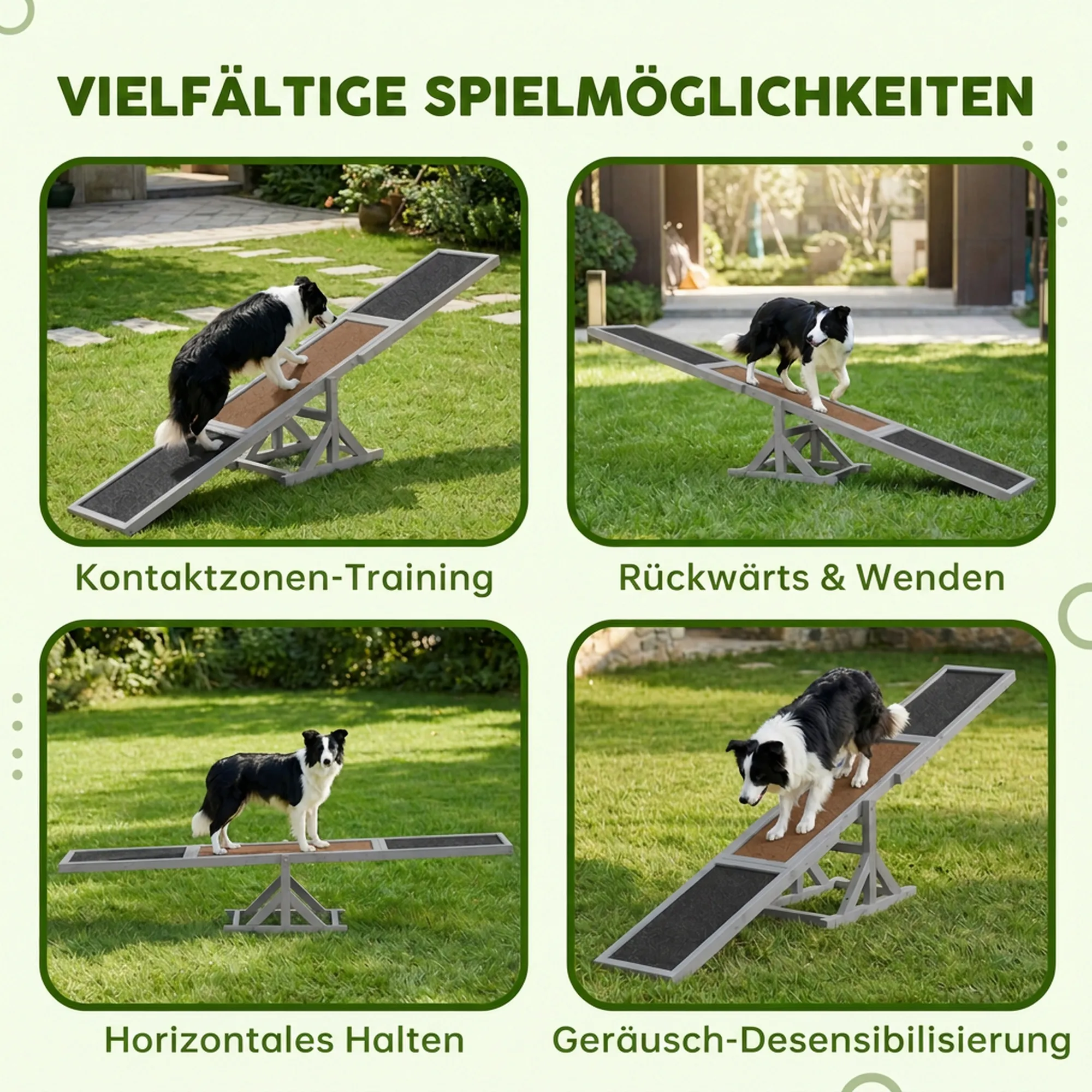 Hundewippe Agility aus Tannenholz, rutschfest, 180x30x30 cm, Grau