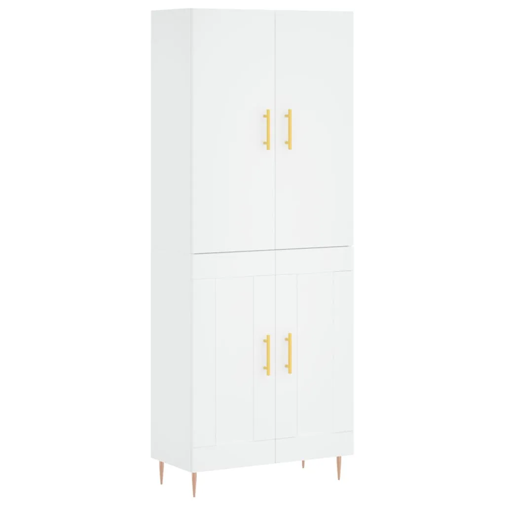 Weißes Highboard aus Holzwerkstoff und Metall 69,5 x 34 x 180 cm