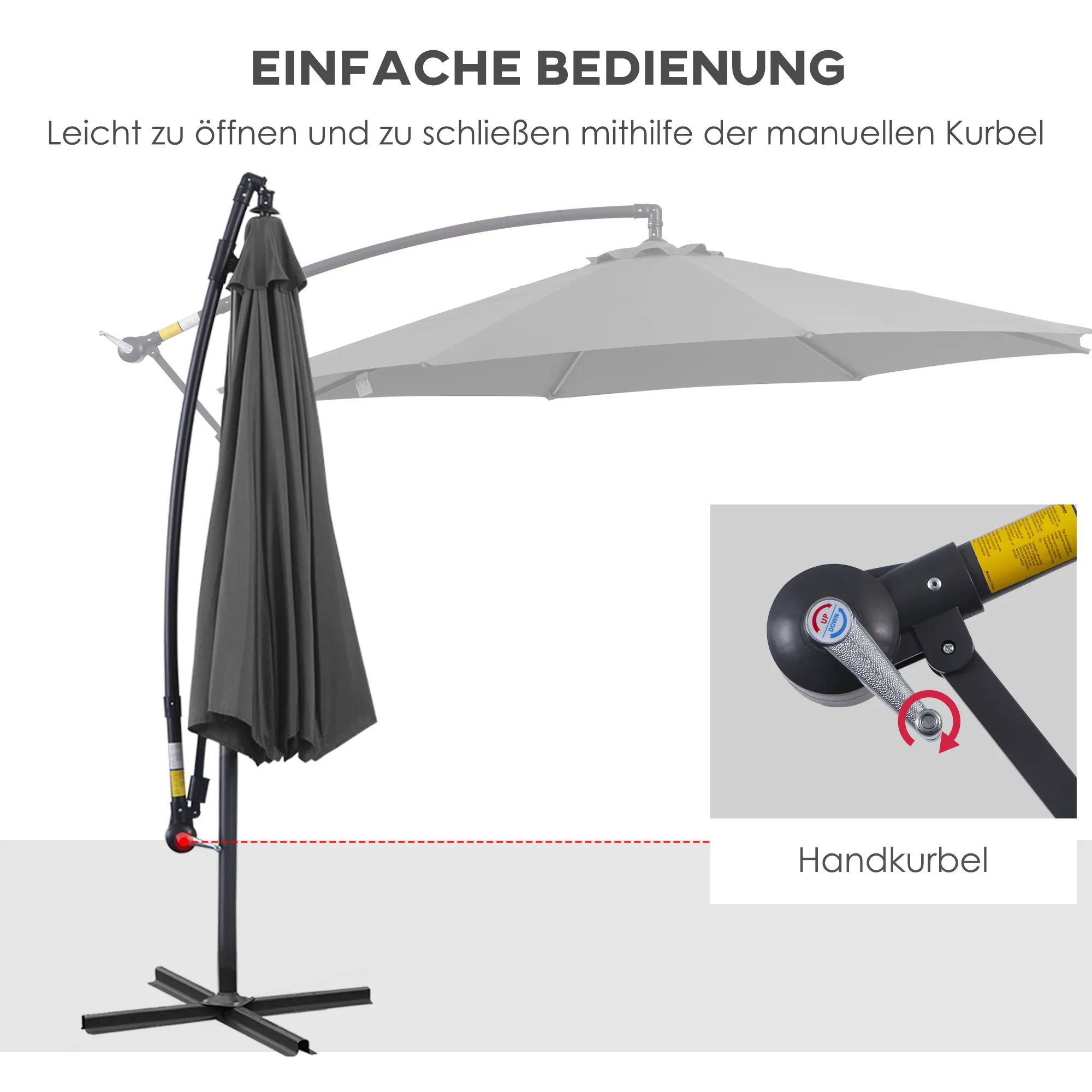 Ampelschirm Ø2,95m x 2,45m Grau für Garten und Terrasse