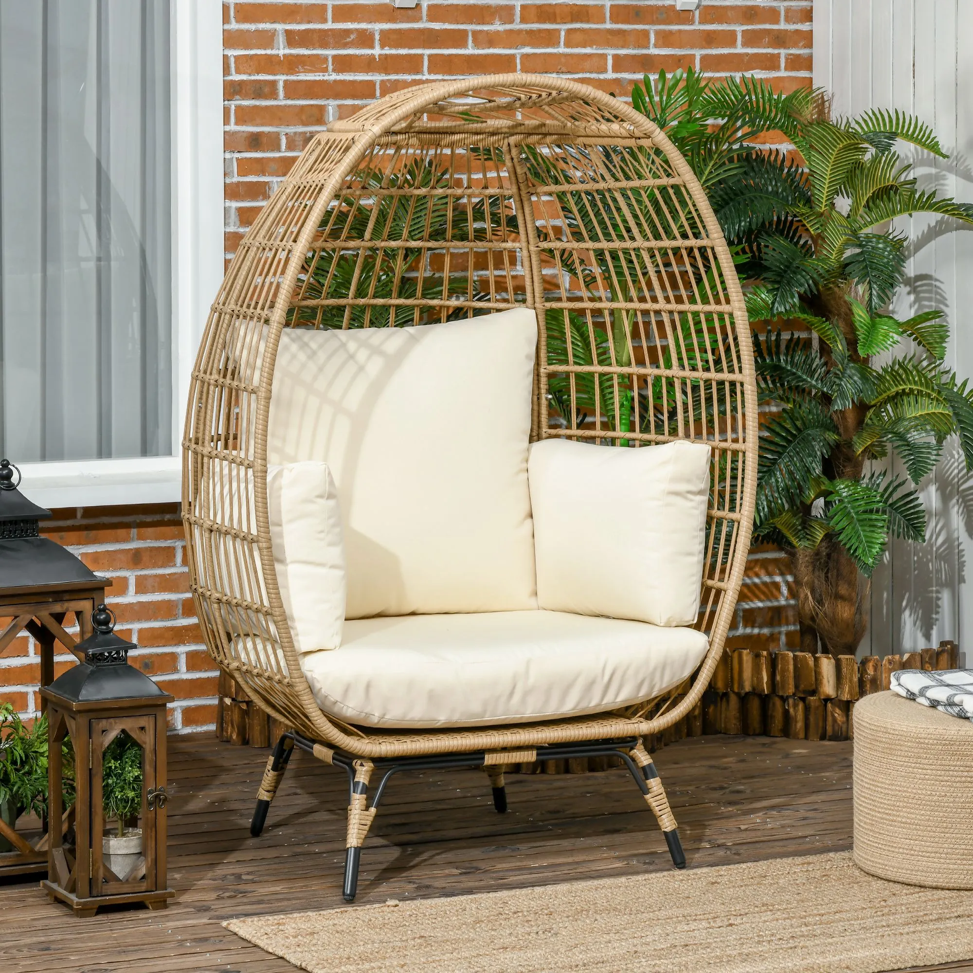 Korbstuhl Khaki-Beige 105L x 90B x 148H cm