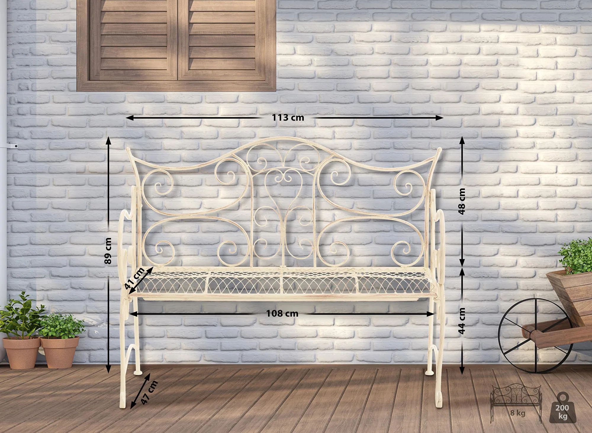Gartenbank Tara 113x47x89 cm antik-creme