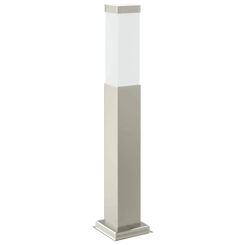 Silberne Edelstahl Pollerleuchte 10x10x50 cm mit Steckdose und IP44