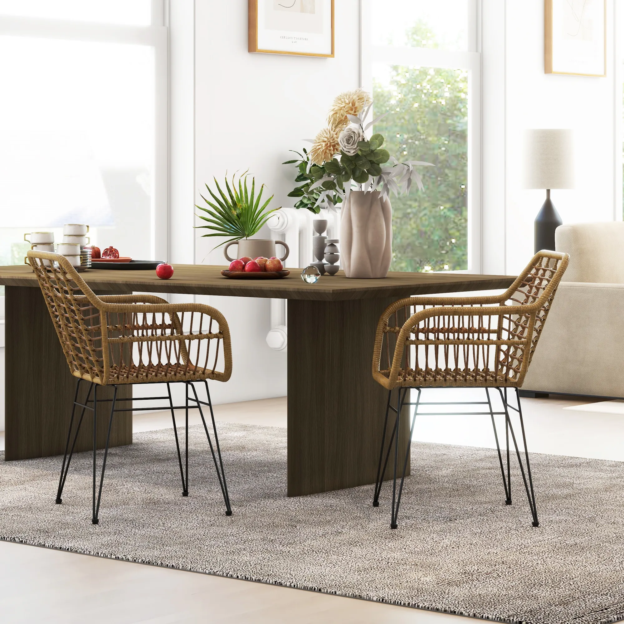 Esszimmerstühle 56L x 60B x 79H cm in Hellbraun+Schwarz