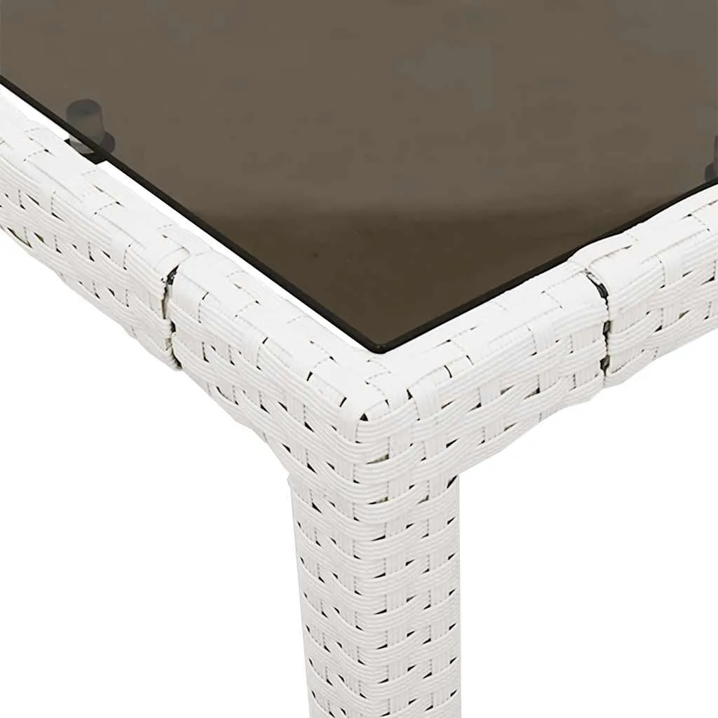 Gartentisch 190 x 90 x 75 cm Weiß aus PE-Rattan mit Glasplatte