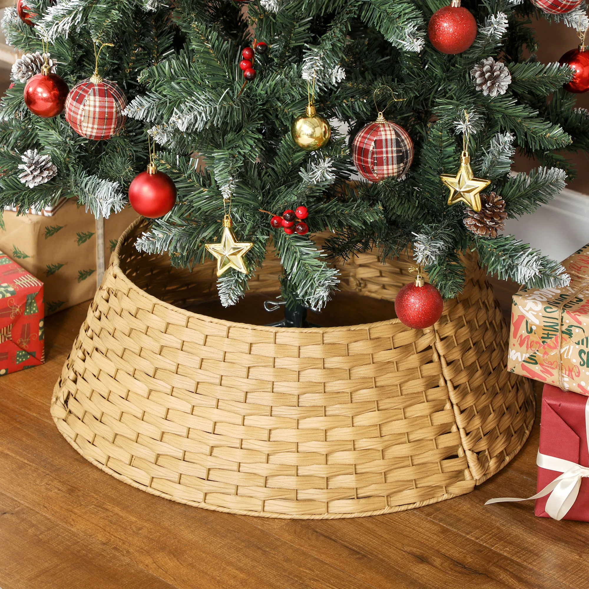 Weihnachtsbaumrock Kragen Kunststoff Naturholz Ø 68 cm