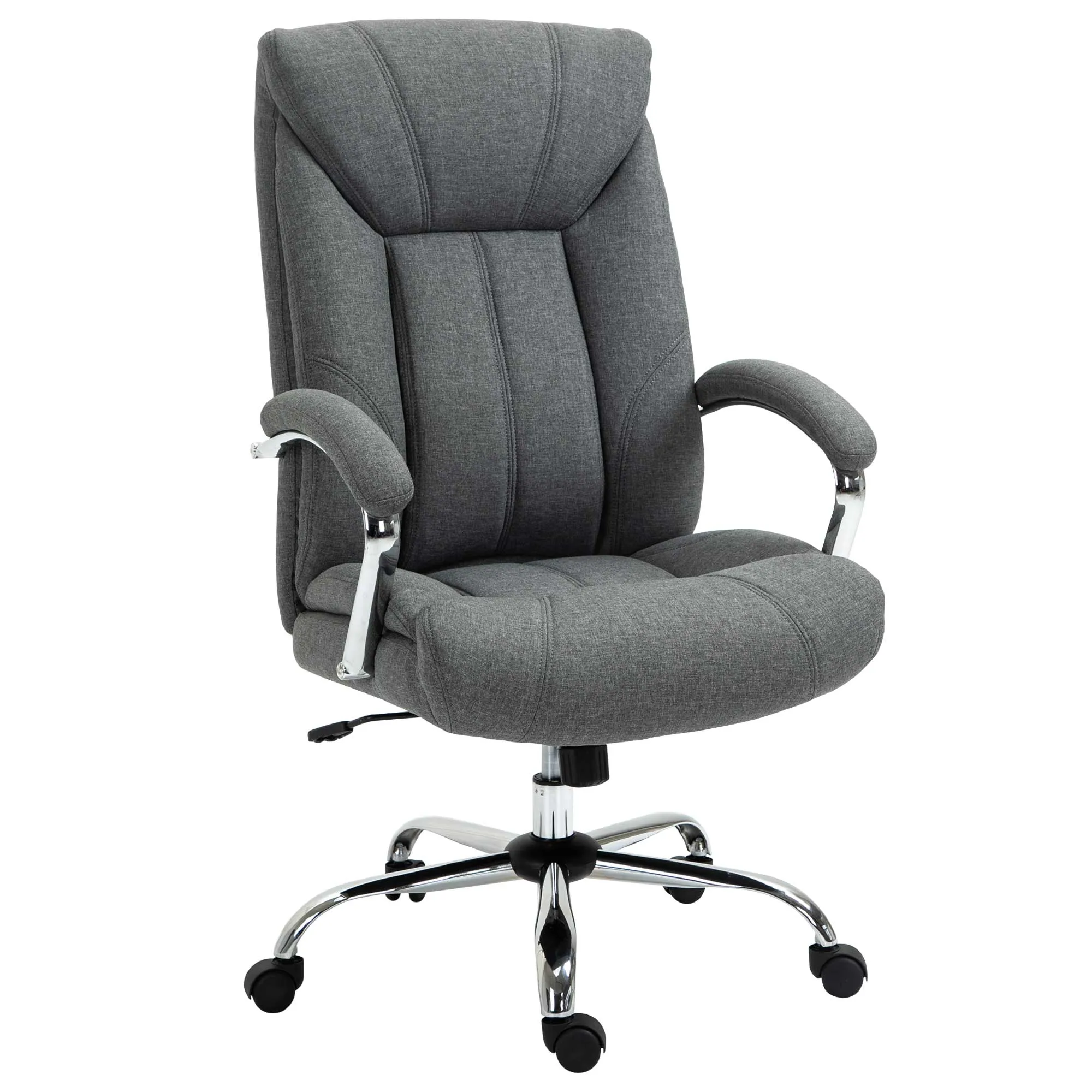 Bürostuhl mit Wippfunktion ergonomischer Stuhl mit gepolsterte Armlehne Kopfstütze höhenverstellbarer Schreibtischstuhl Drehstuhl mit Rückenlehne Nylon Grau 65 x 78 x 110-118 cm