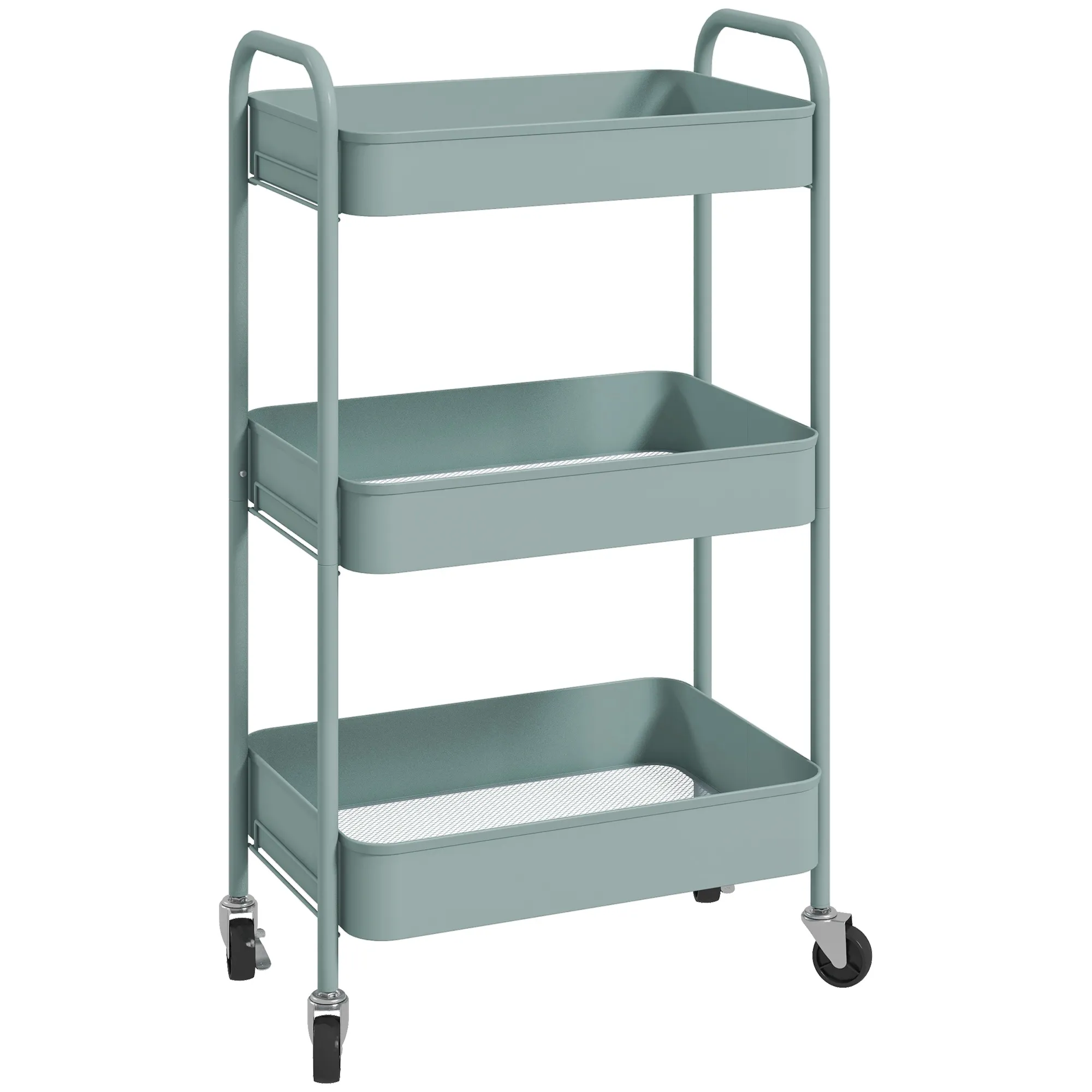 Mehrzweckwagen Rollwagen Küchenwagen, 3 Regale, 4 Rollen, 45 cm x 30,6 cm x 79 cm, Hellblau