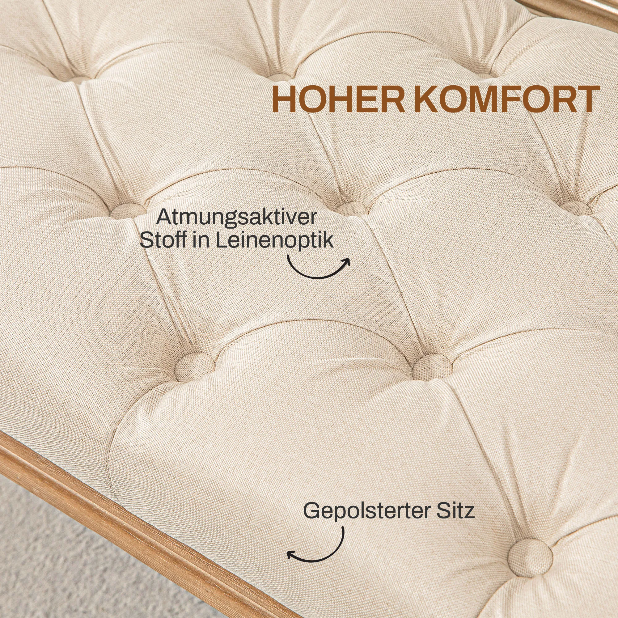 Elegante Bettbank 120x41x48 cm in Cremeweiß