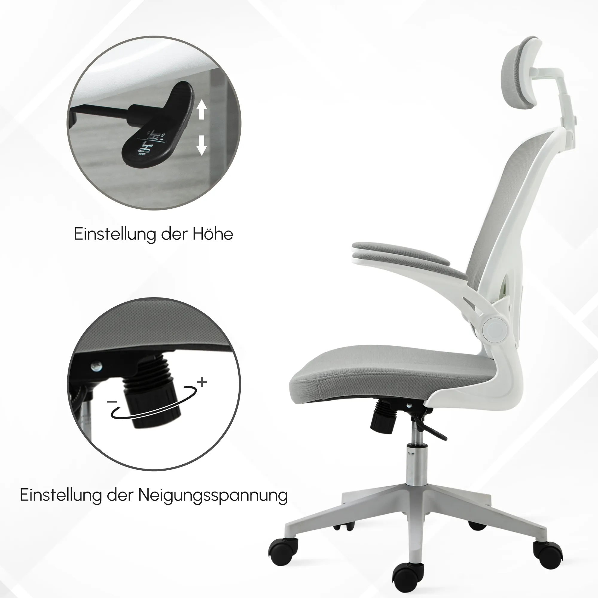 Ergonomischer Bürostuhl Grau 65B x 64T x 114-122H cm