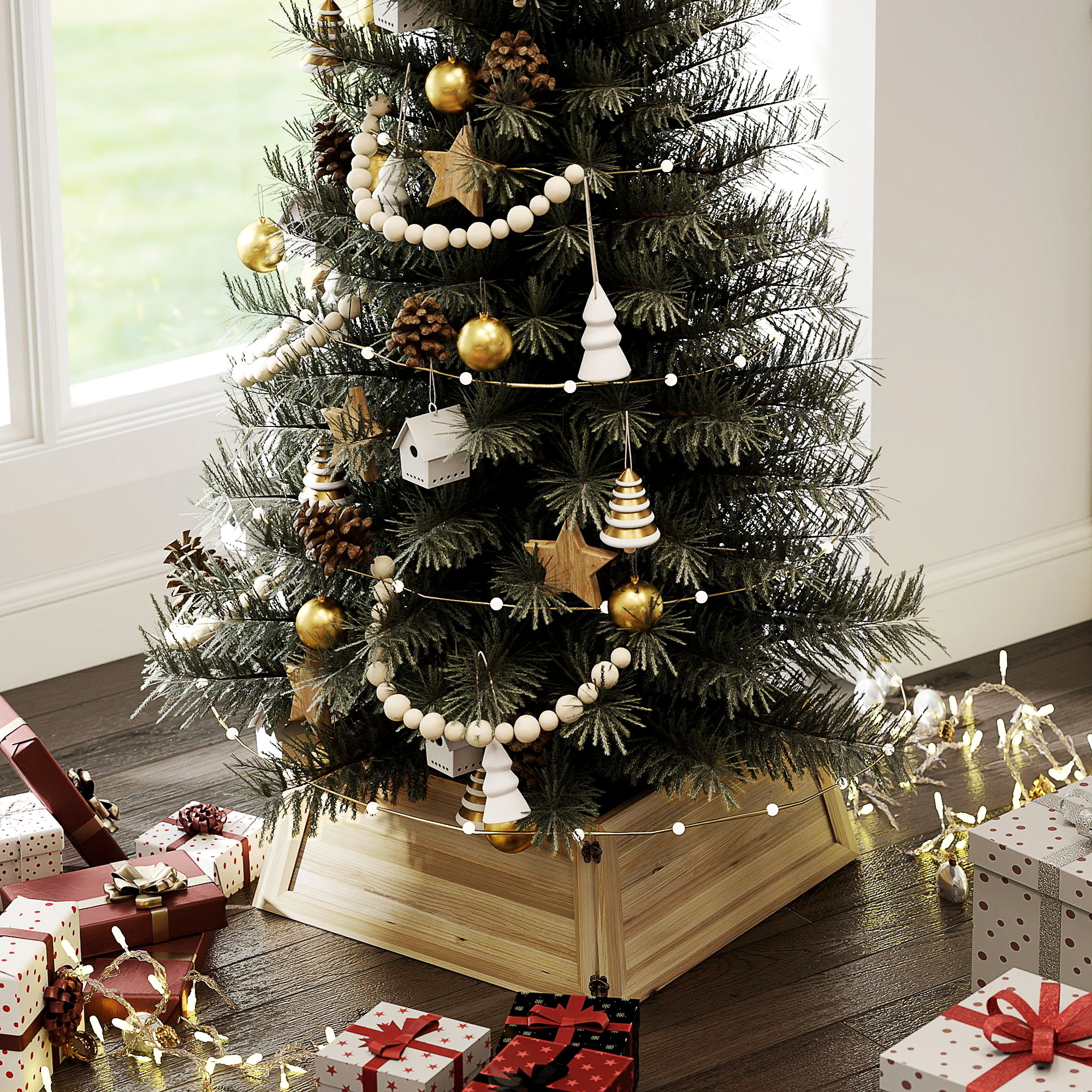 Weihnachtsbaumrock Naturholz 65L x 65B x 27H cm