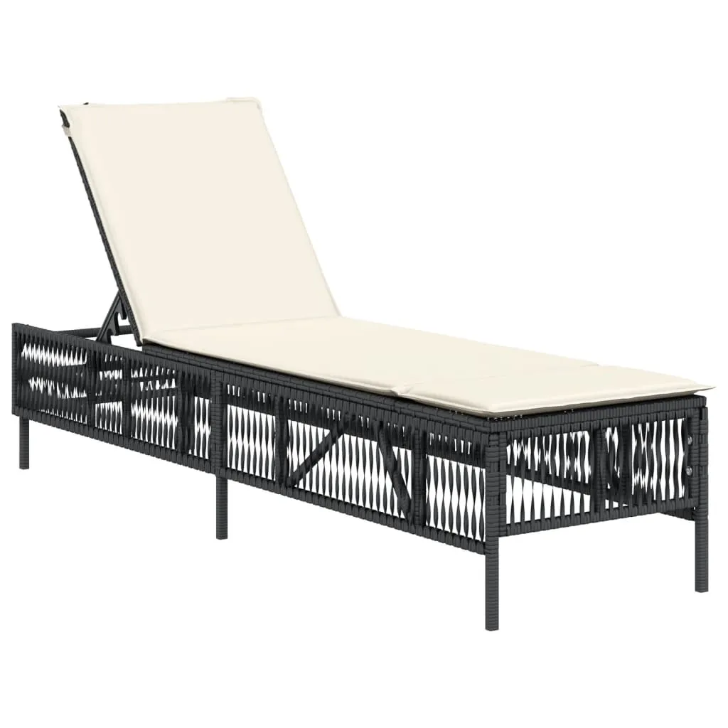 Sonnenliege Schwarz 198 x 55 x 39/52/65/77/88/96 cm mit PE-Rattan