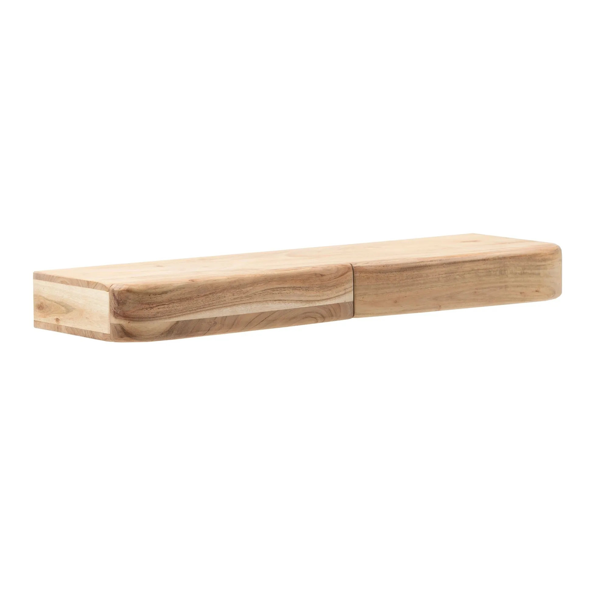 Wandregal Akazie Massivholz 80cm mit zwei Schubladen - Design Regal für die Wand - Holz Wandboard mit Stauraum - Schwebendes Hängeregal aus Echtholz