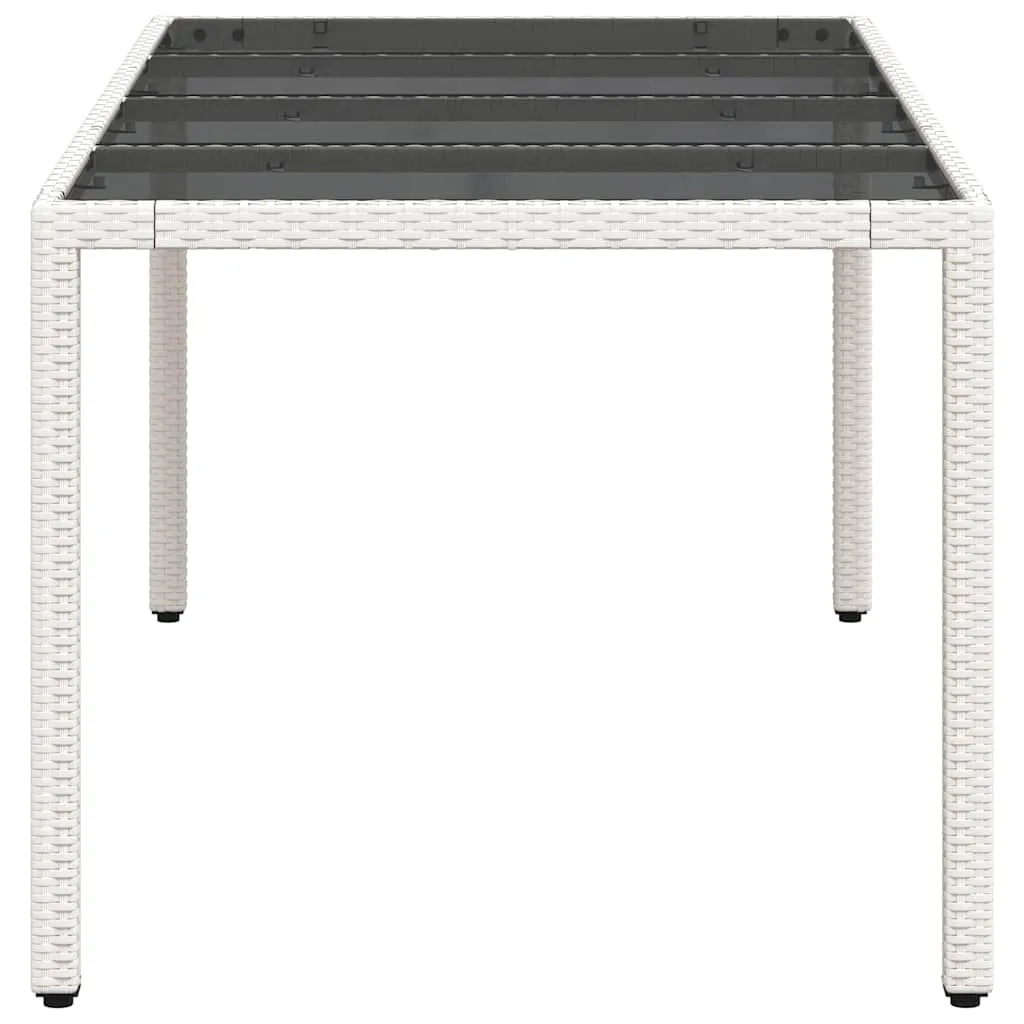 Gartentisch 190 x 90 x 75 cm Weiß aus PE-Rattan mit Glasplatte