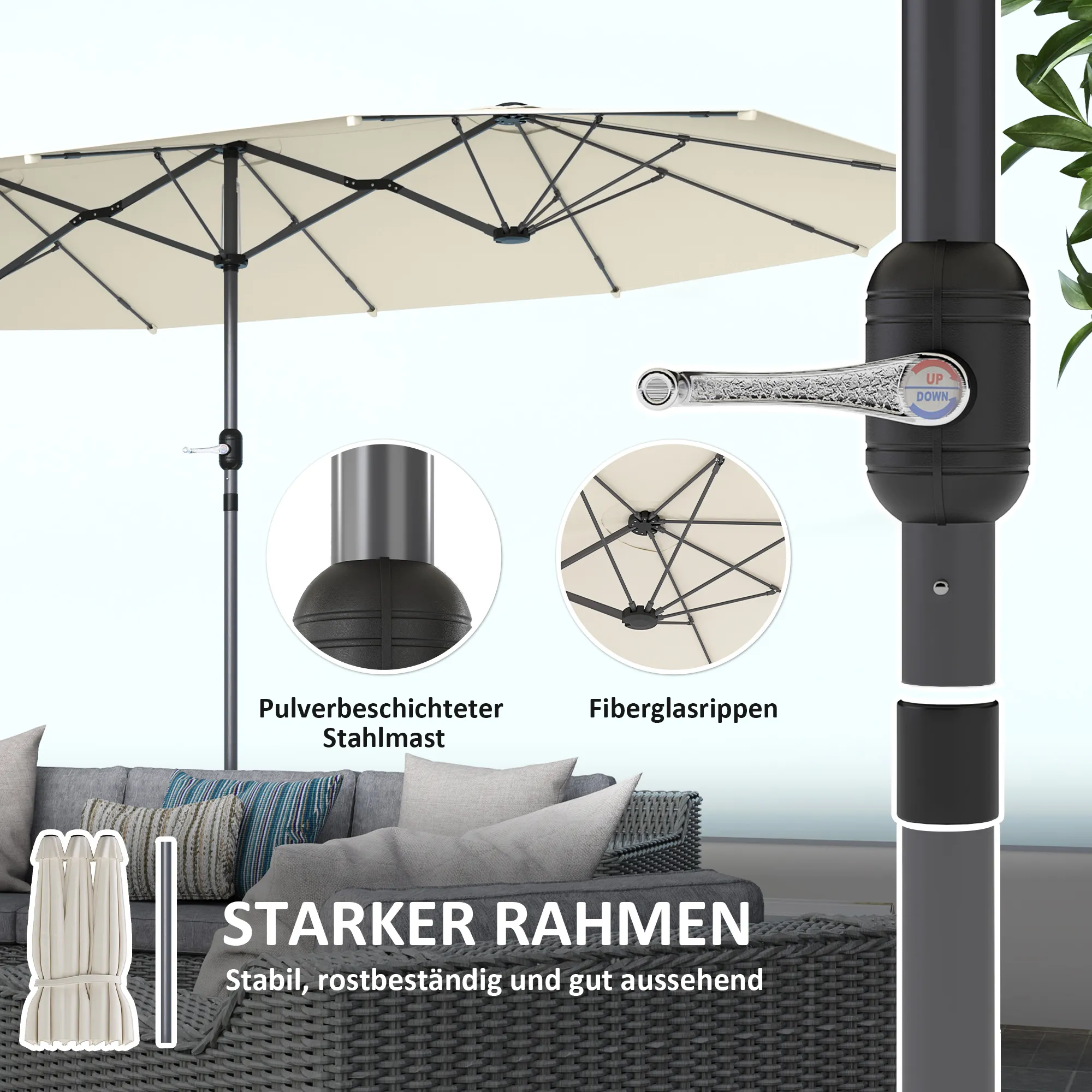 Doppelseitiger Sonnenschirm 4,4 m Beige für Garten