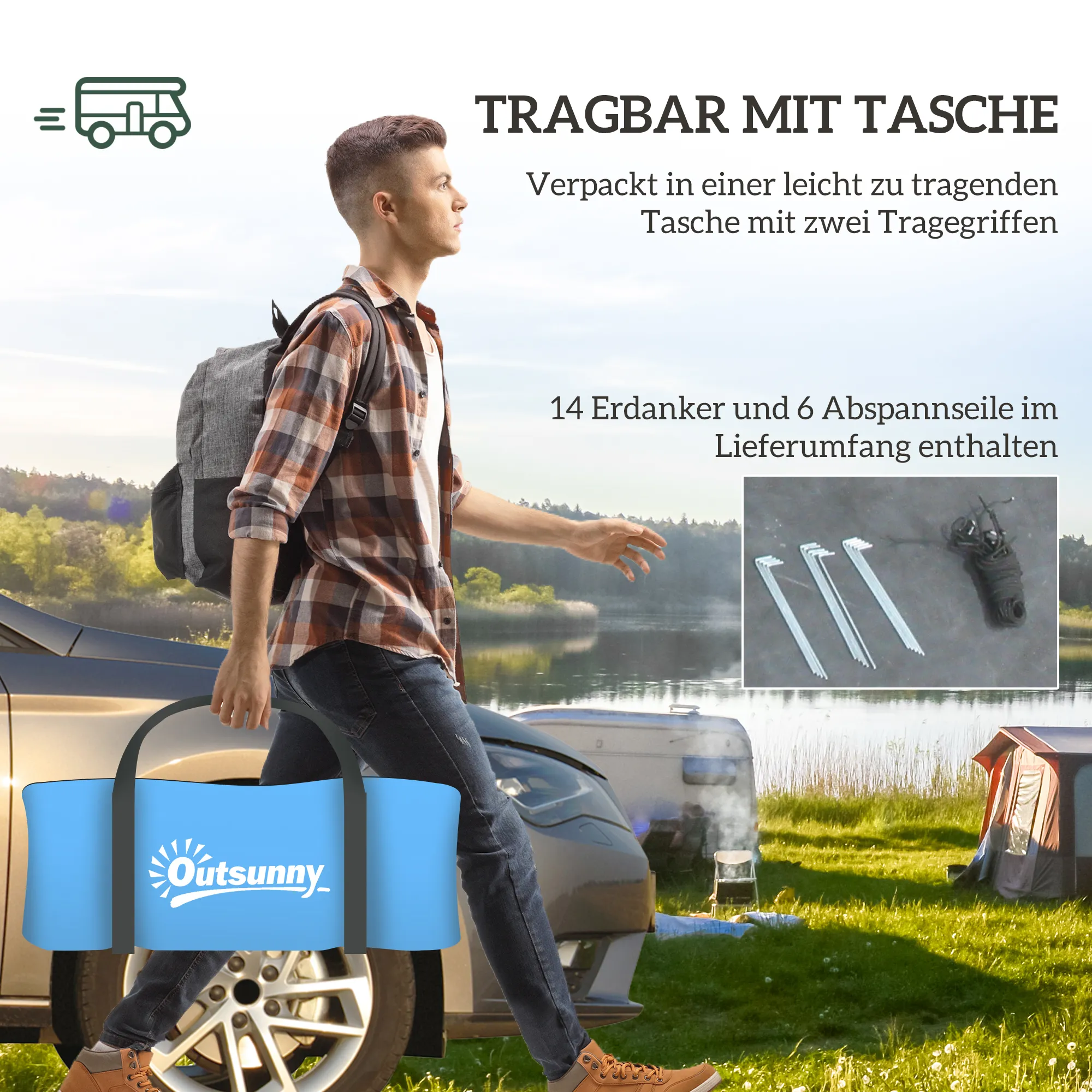 Familienzelt 4 Personen 470x220x150 cm Himmelblau