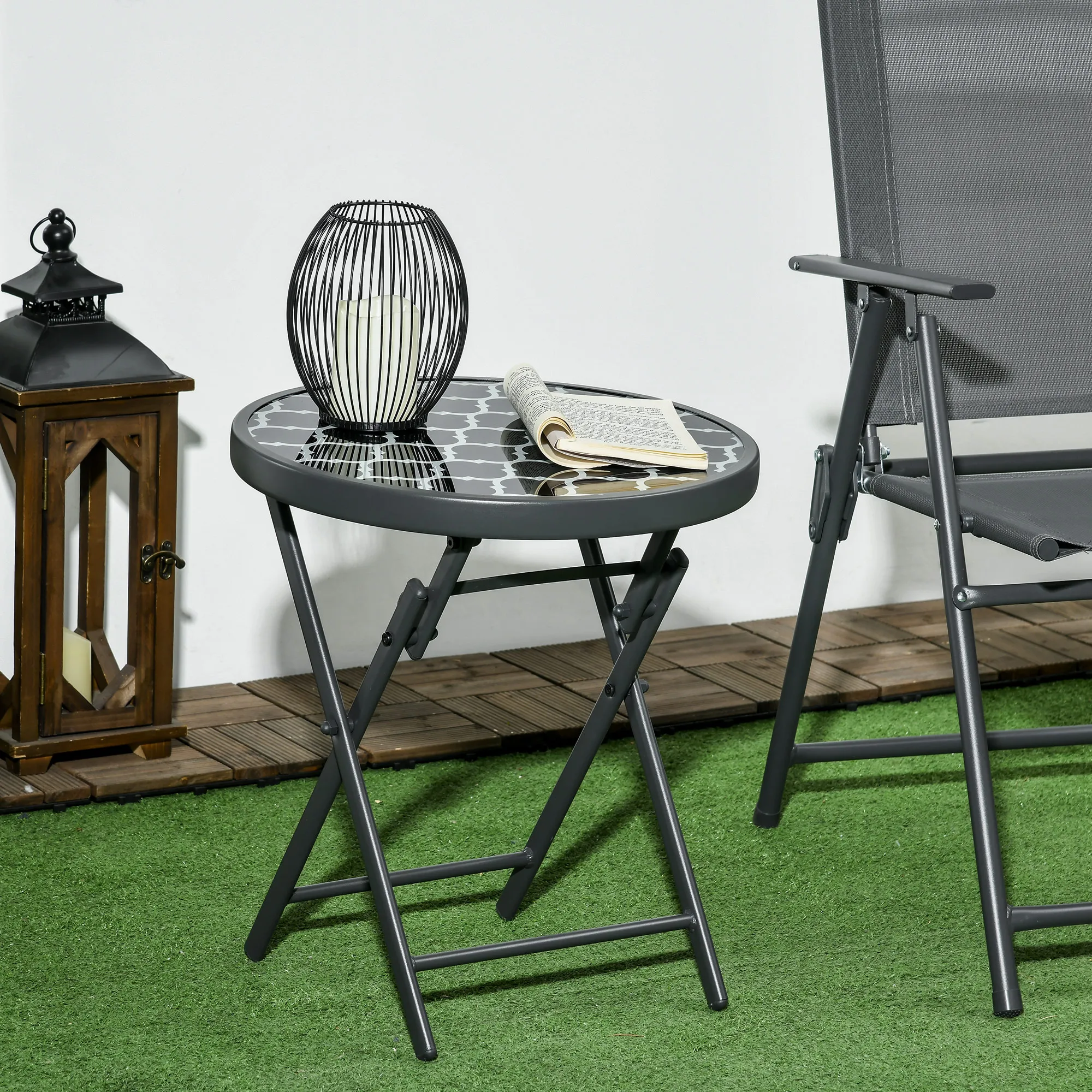 Klapptisch Ø45 x 50H cm Schwarz für Garten und Balkon
