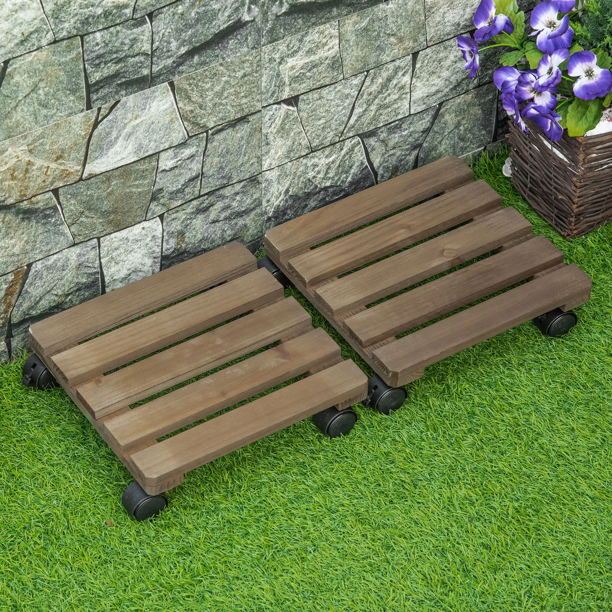 Bewegliches Pflanzenregal 30L x 30B x 7Hcm Dunkelbraun