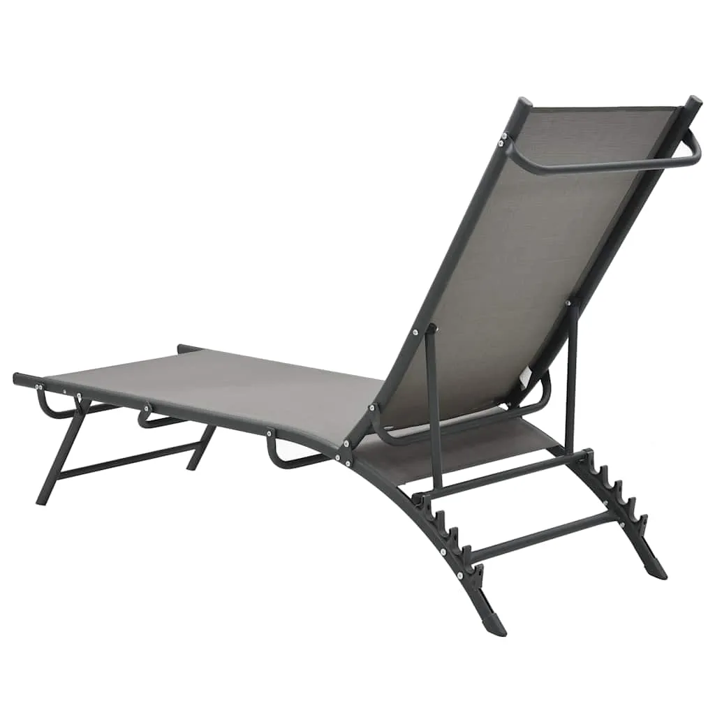 2er Set Sonnenliegen 180,5x53x32,5 cm Grau mit verstellbarer Rückenlehne