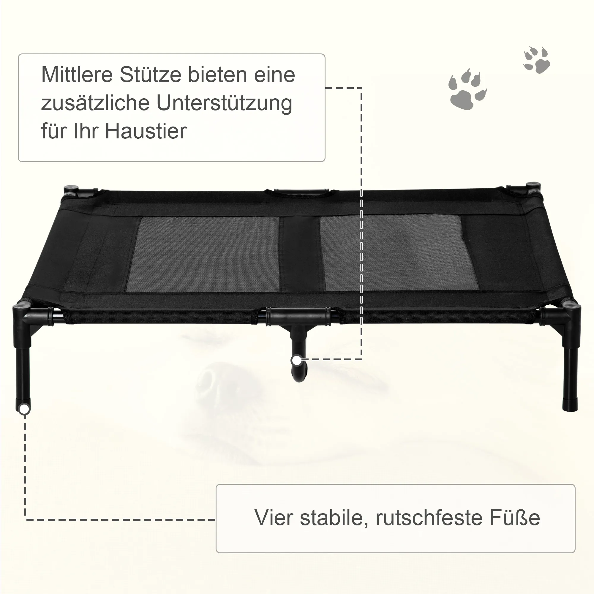 Hundebett Outdoor klappbar aus Oxford-Gewebe, 92x76x18 cm, Schwarz
