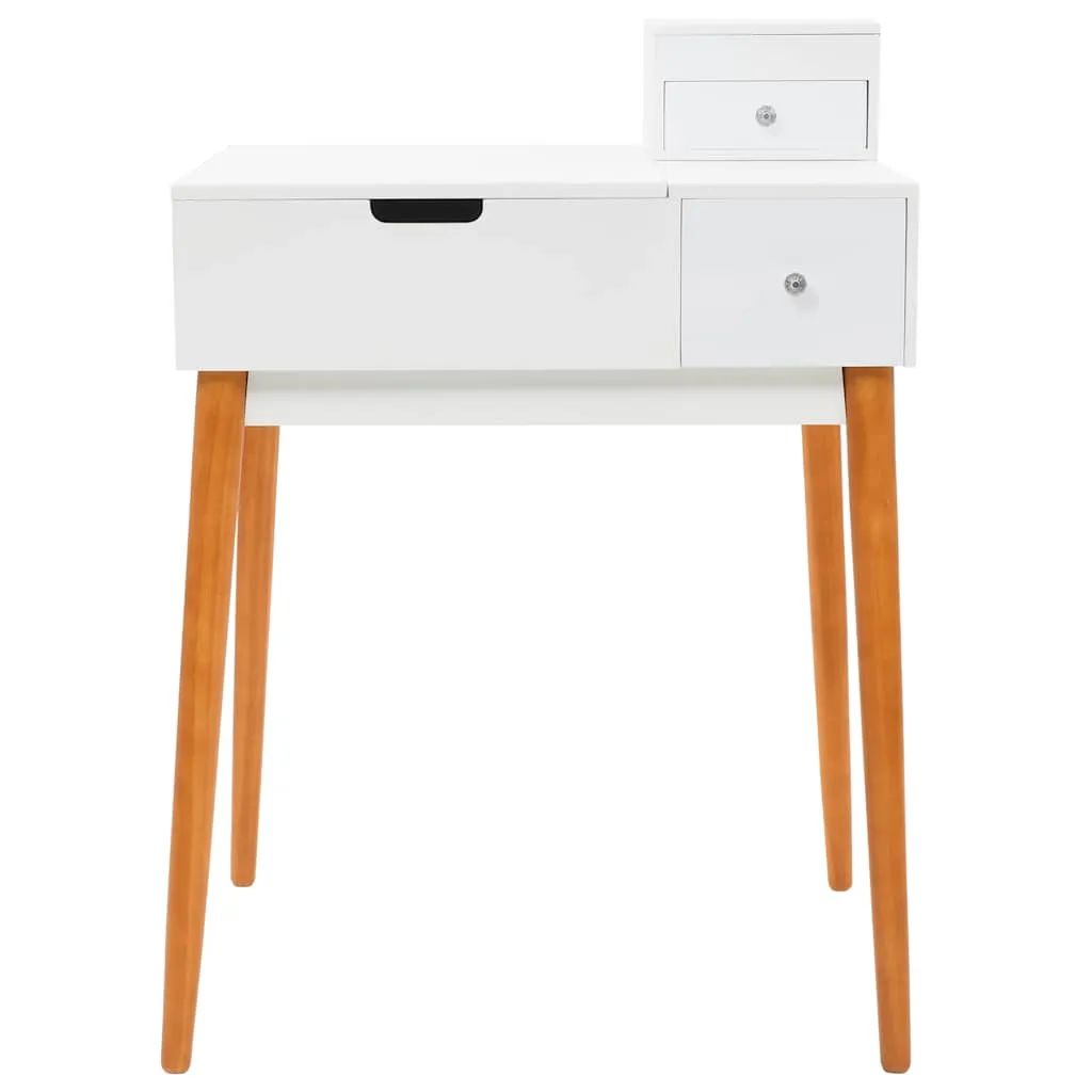 Frisiertisch 60x50x86 cm Weiß mit MDF, Glas und Massivholzbeinen