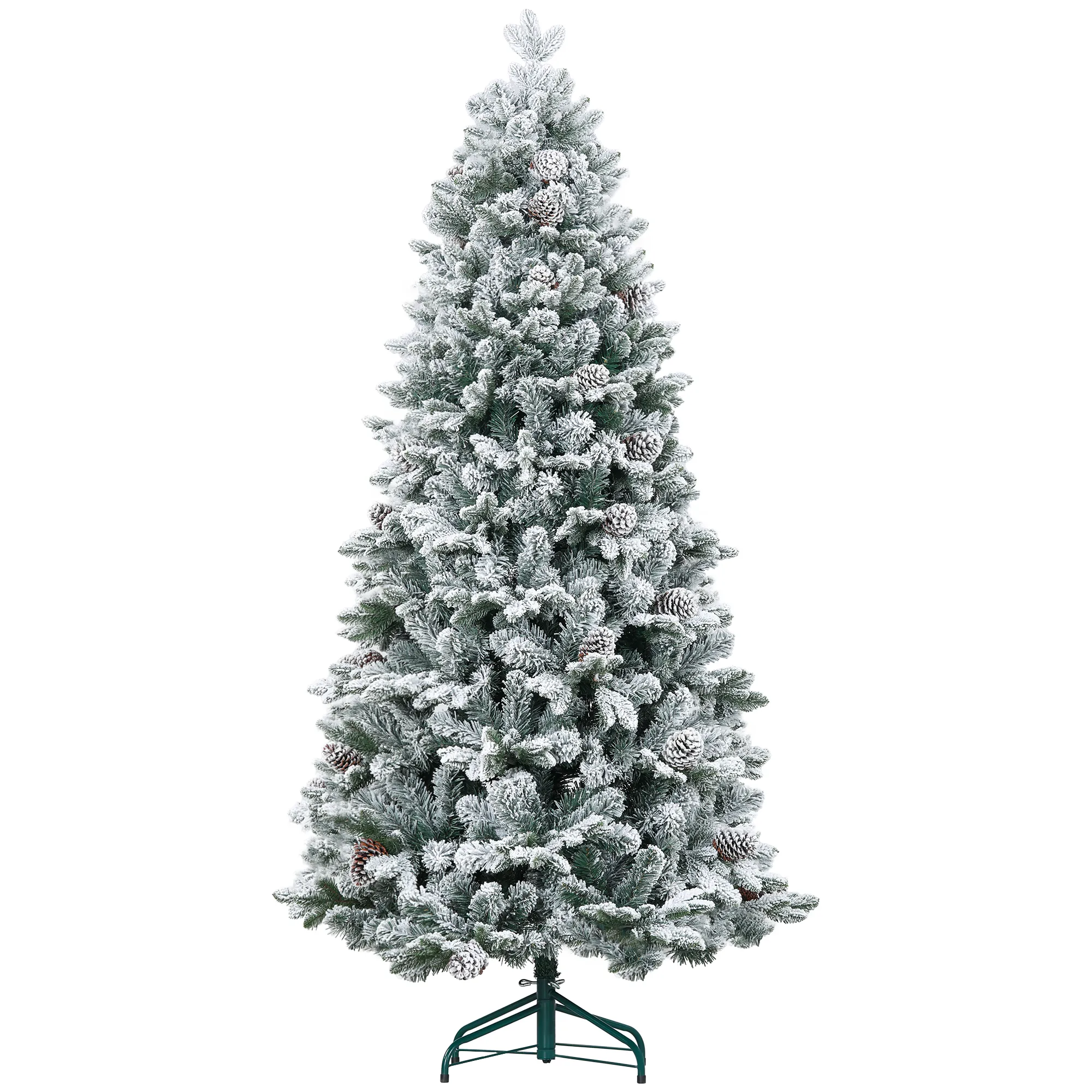 Künstlicher Weihnachtsbaum, Kunstschnee & Tannenzapfen, realistisch, flammhemmend, Metallfuß, 183 cm, Grün