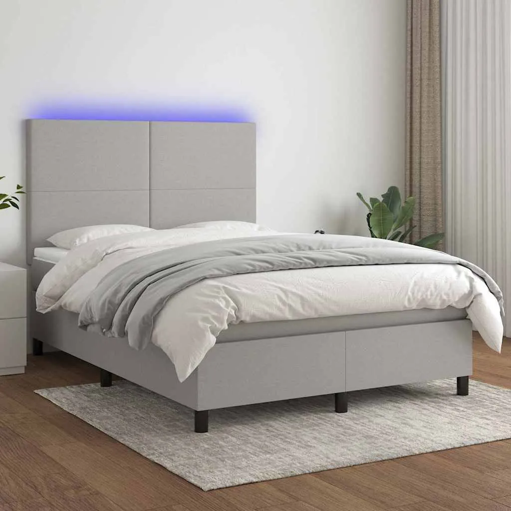 Boxspringbett mit Matratze, LED-Leiste, Hellgrau, 140x200 cm