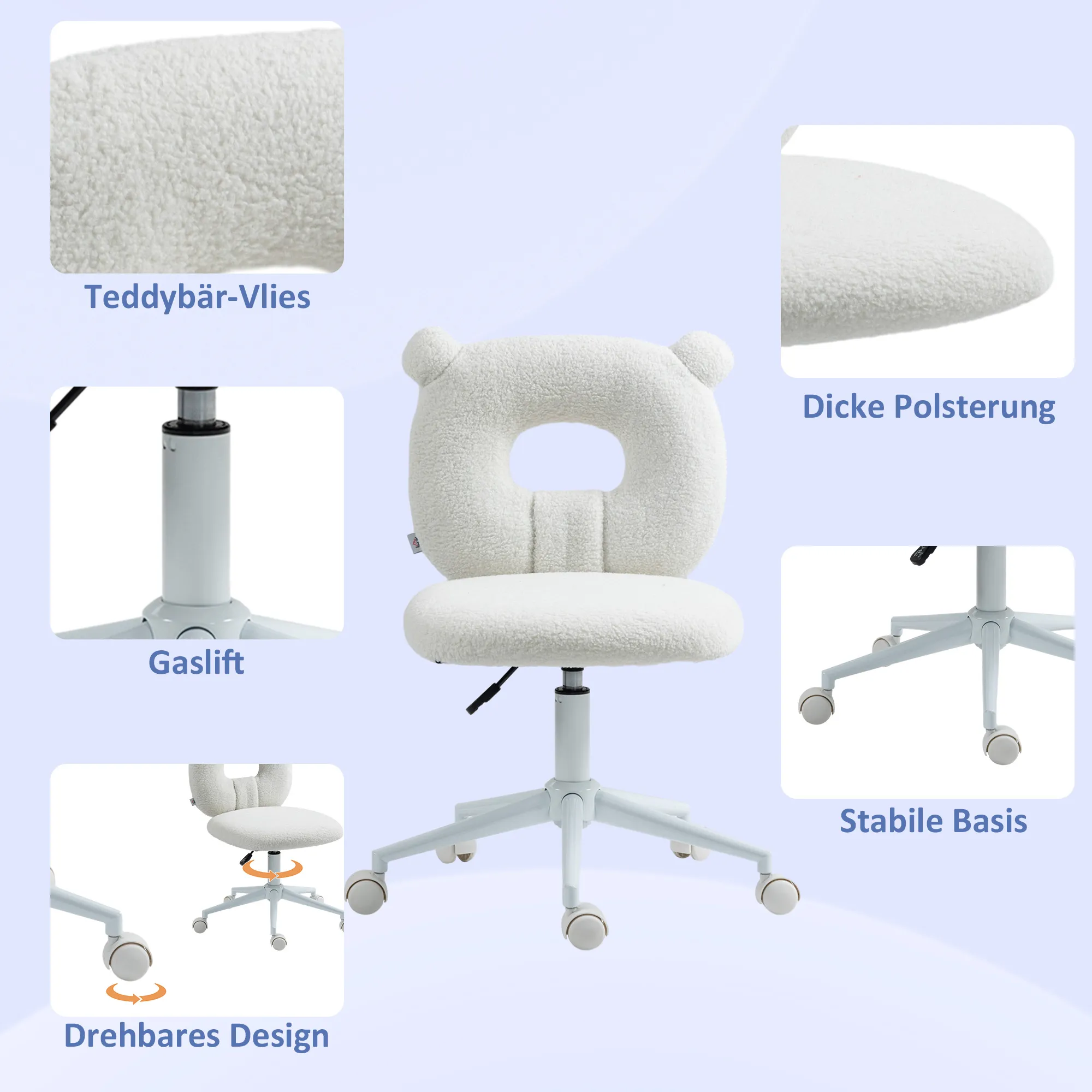 Bürostuhl mit verstellbarer Höhe, Weiß, 50B x 56T x 80-90H cm