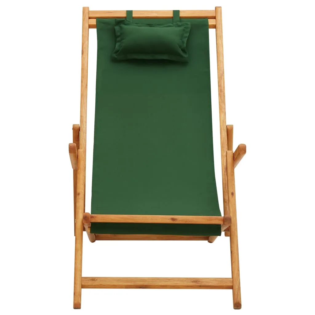 Strandstuhl aus massivem Holz Grün 60 x (112/119/127) x (81/88,5/95) cm