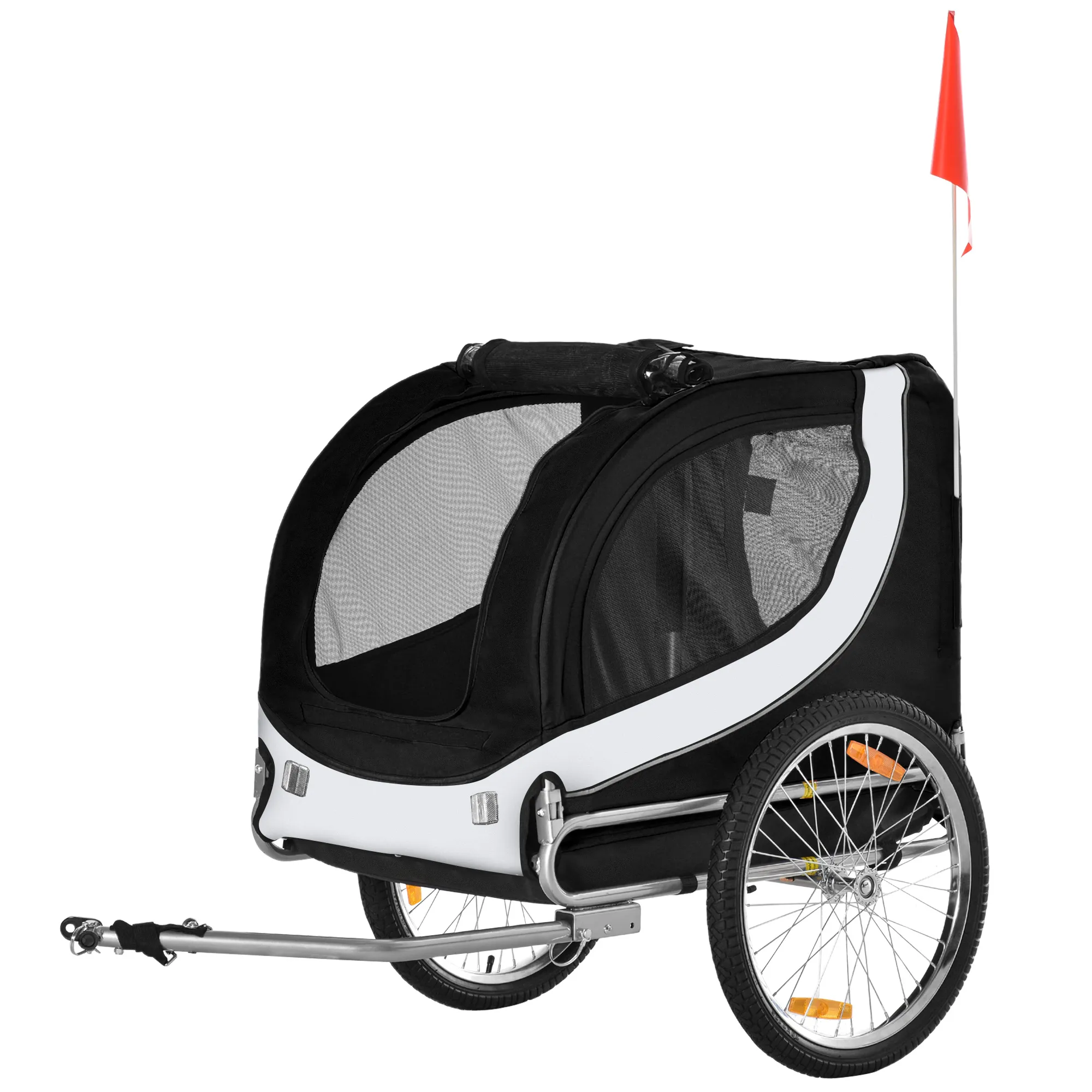 Hundeanhänger für Fahrrad bis 20kg mit Universalkupplung Weiß-Schwarz
