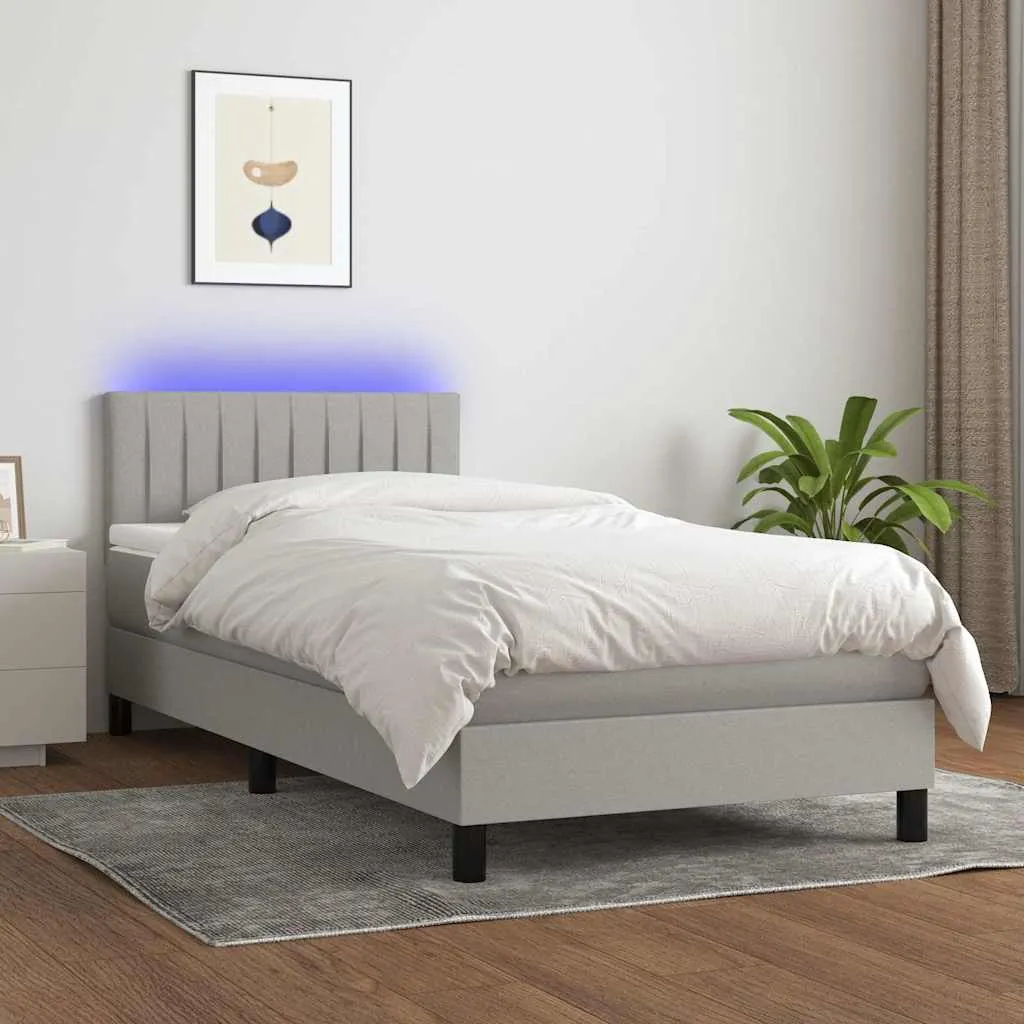 Boxspringbett mit Matratze, LED-Streifen, Hellgrau, 80x200 cm