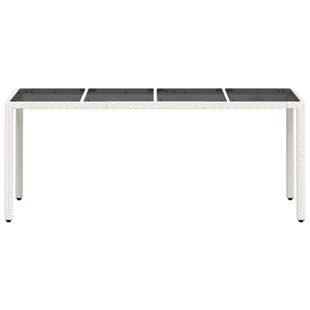 Gartentisch 190 x 90 x 75 cm Weiß aus PE-Rattan mit Glasplatte
