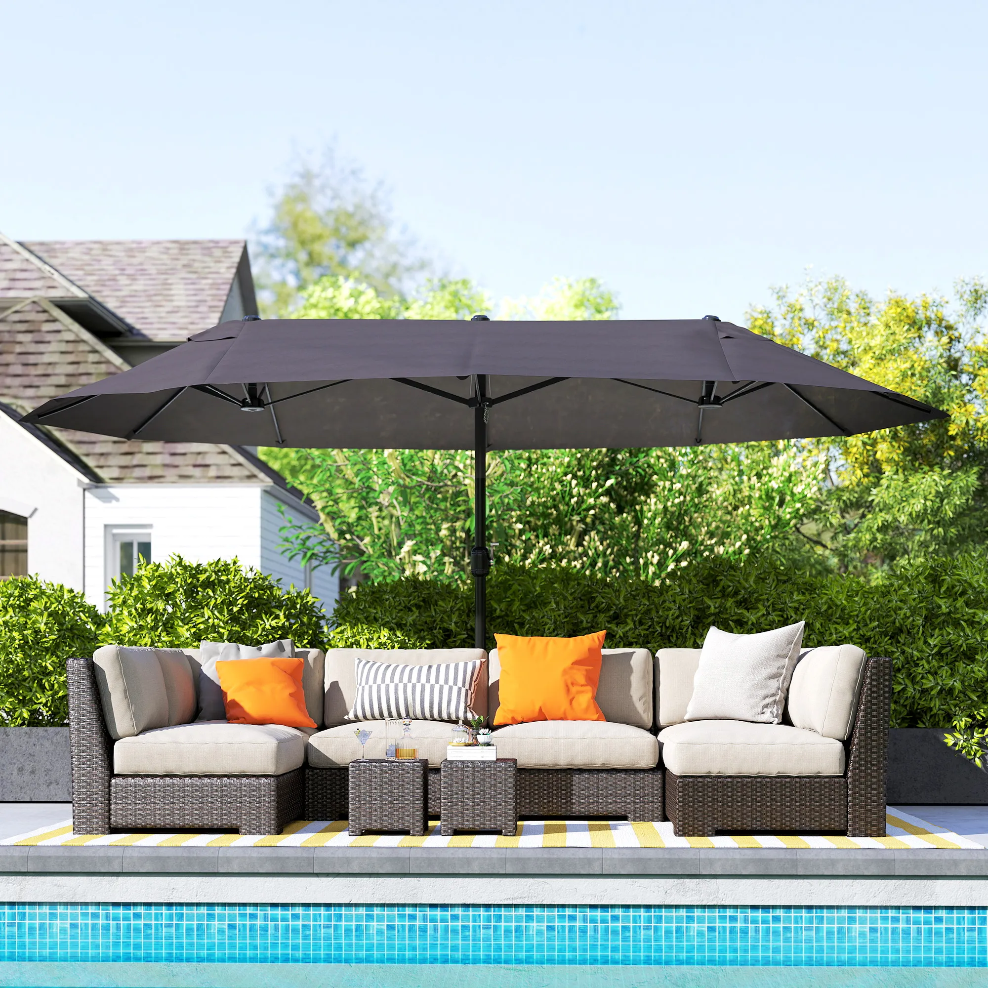 Doppel-Sonnenschirm 460x270 cm Grau für Garten und Terrasse