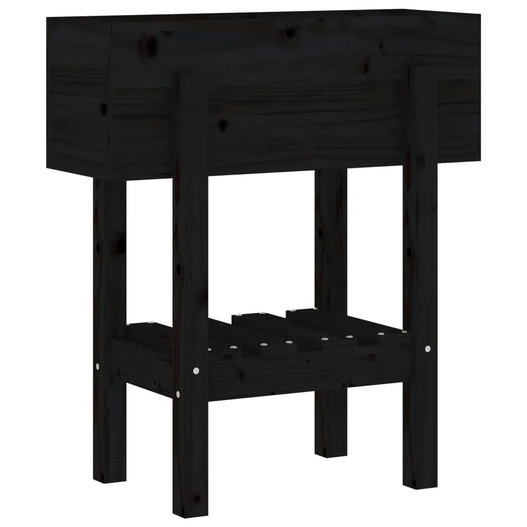 Pflanzkübel aus Massivholz 62 x 30 x 69 cm Schwarz mit Ablage