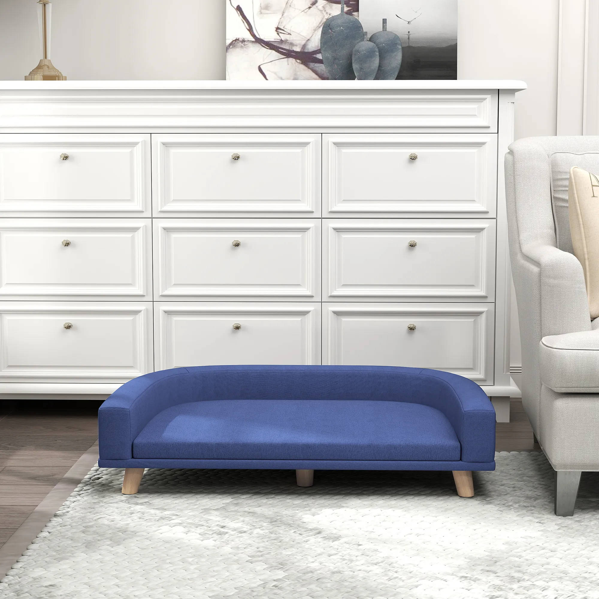 Hundesofa für große Hunde, Kiefernholz, 98 x 67 x 25 cm, Blau