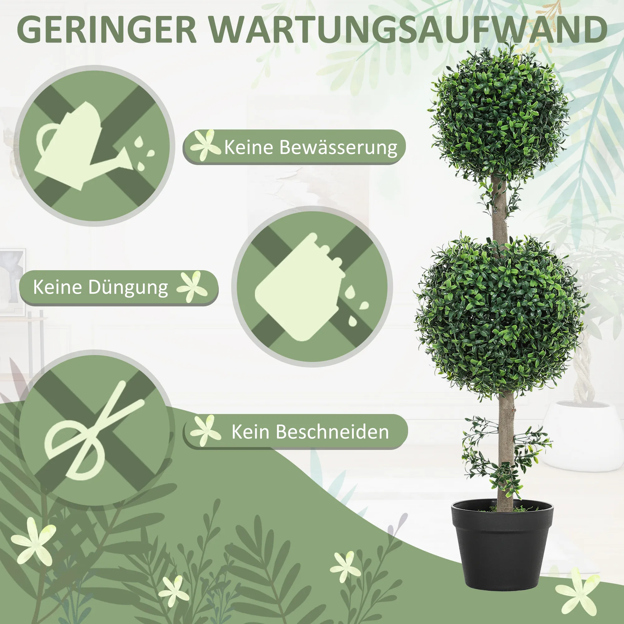 2er-Set Kunstpflanzen, Künstliche Buchsbaum-Pflanzen, UV-geschützt, mit Topf, Grün