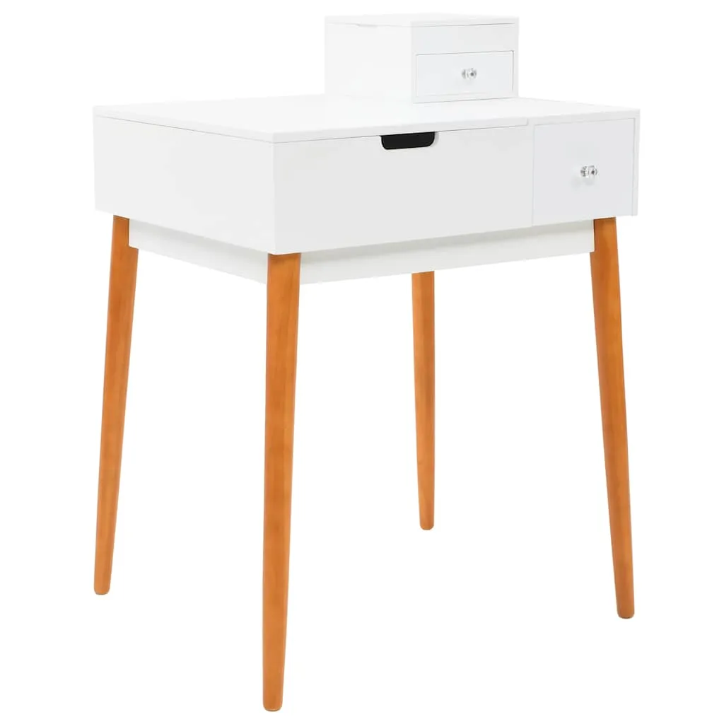 Frisiertisch 60x50x86 cm Weiß mit MDF, Glas und Massivholzbeinen