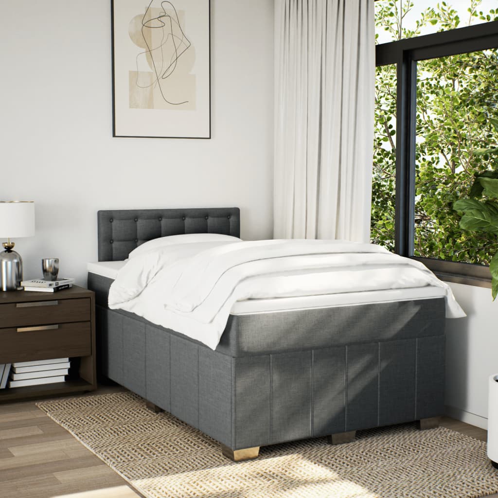 Boxspringbett 120x190 cm mit LED-Beleuchtung, Dunkelgrau, Stoff