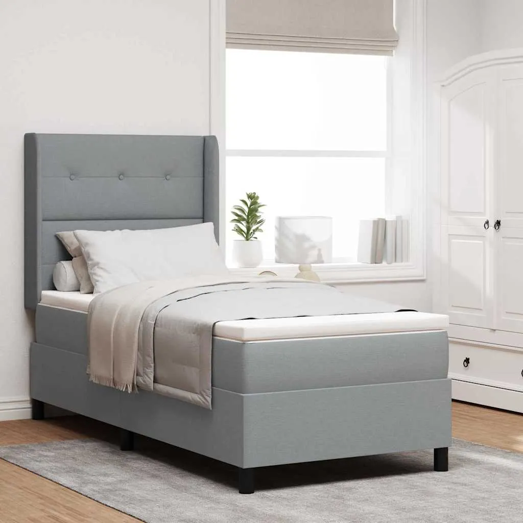 Boxspringbett LED Hellgrau 90x190 cm Massivholz & Stoff