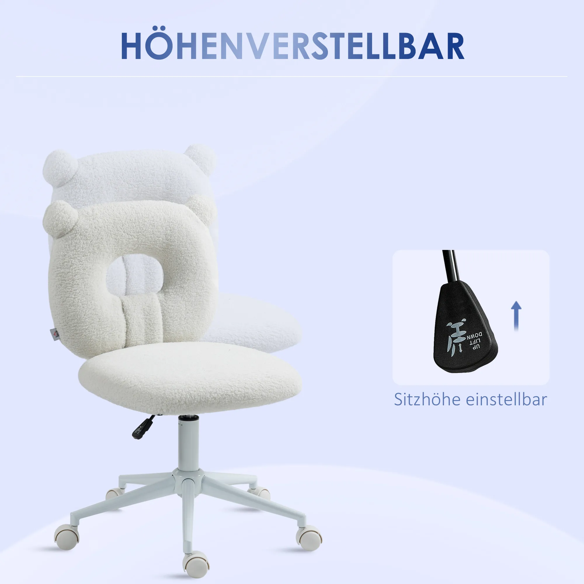 Bürostuhl mit verstellbarer Höhe, Weiß, 50B x 56T x 80-90H cm