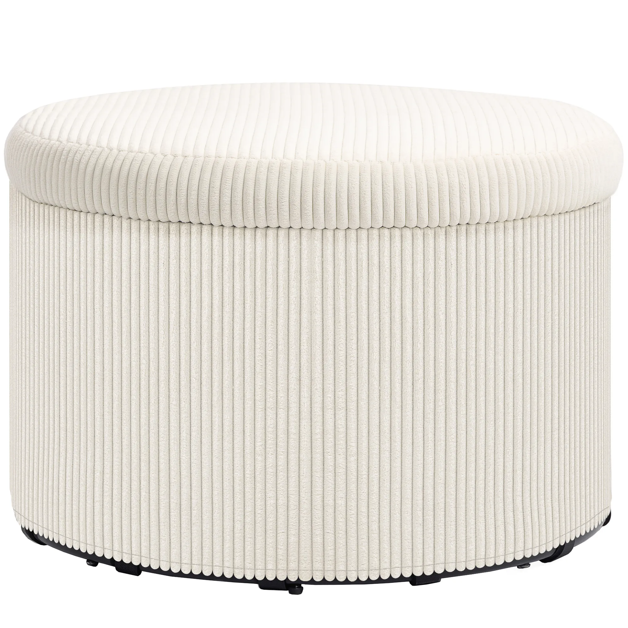 Fußhocker mit 97 L Stauraum, Cordstoff, Schaumstoff, Sitzhocker, Beige