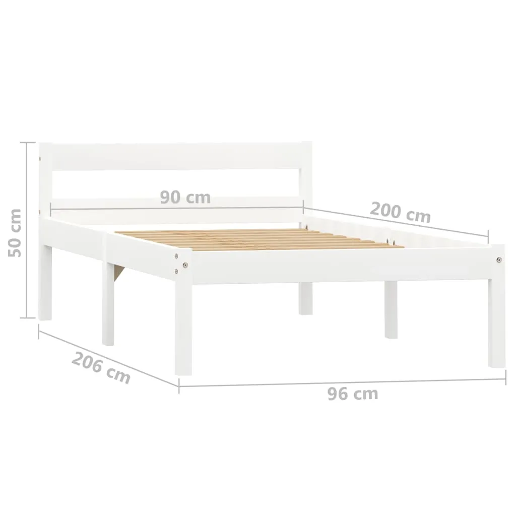 Massivholz-Bettrahmen Weiß 206 x 96 x 50 cm für 90 x 200 cm Matratze