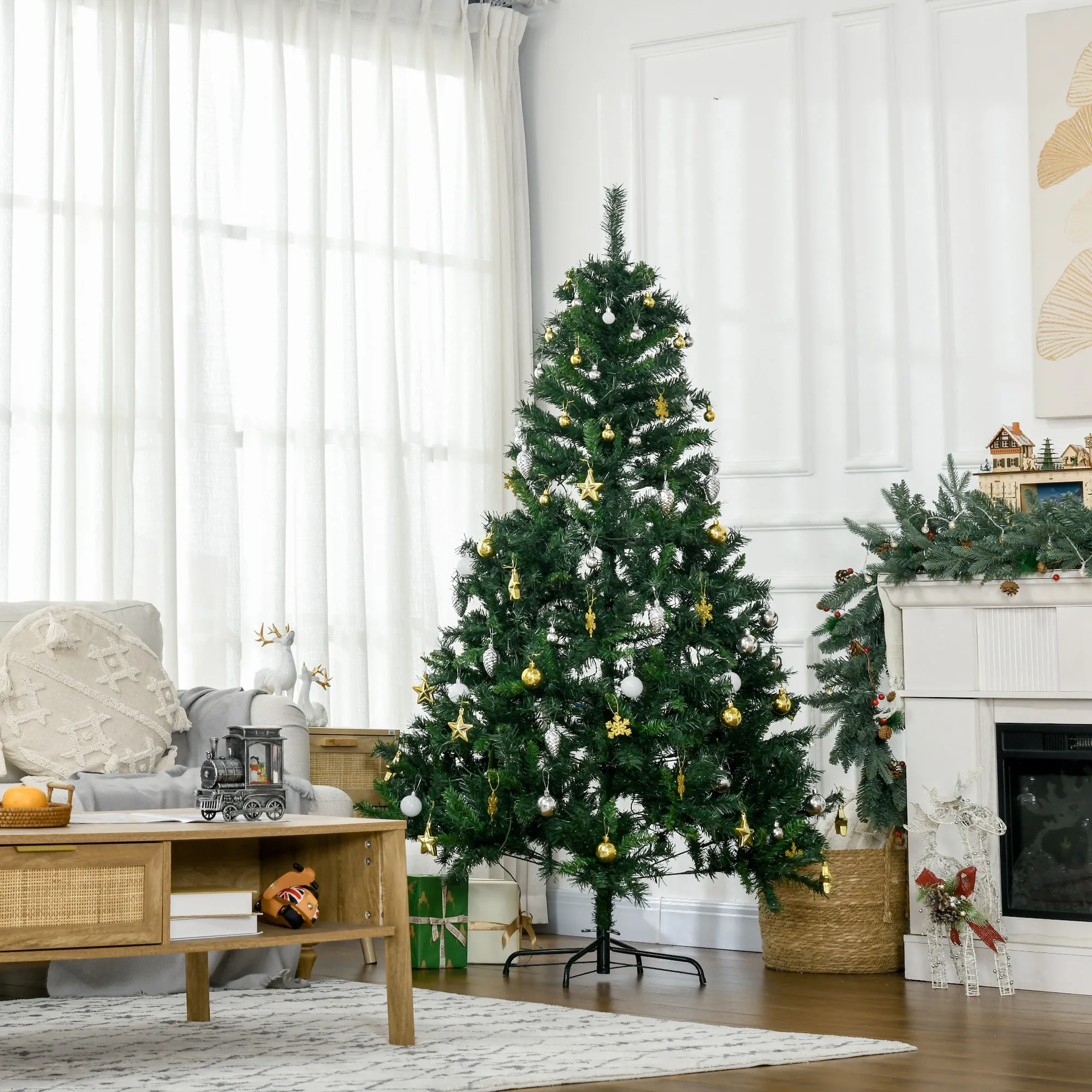 Künstlicher Weihnachtsbaum 180 cm mit LED und Kugeln, Grün