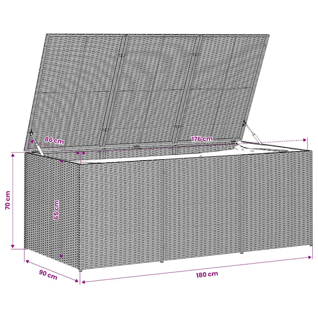 Garten-Truhe aus PE-Rattan und Stahl 180x90x70 cm in Beigemischung
