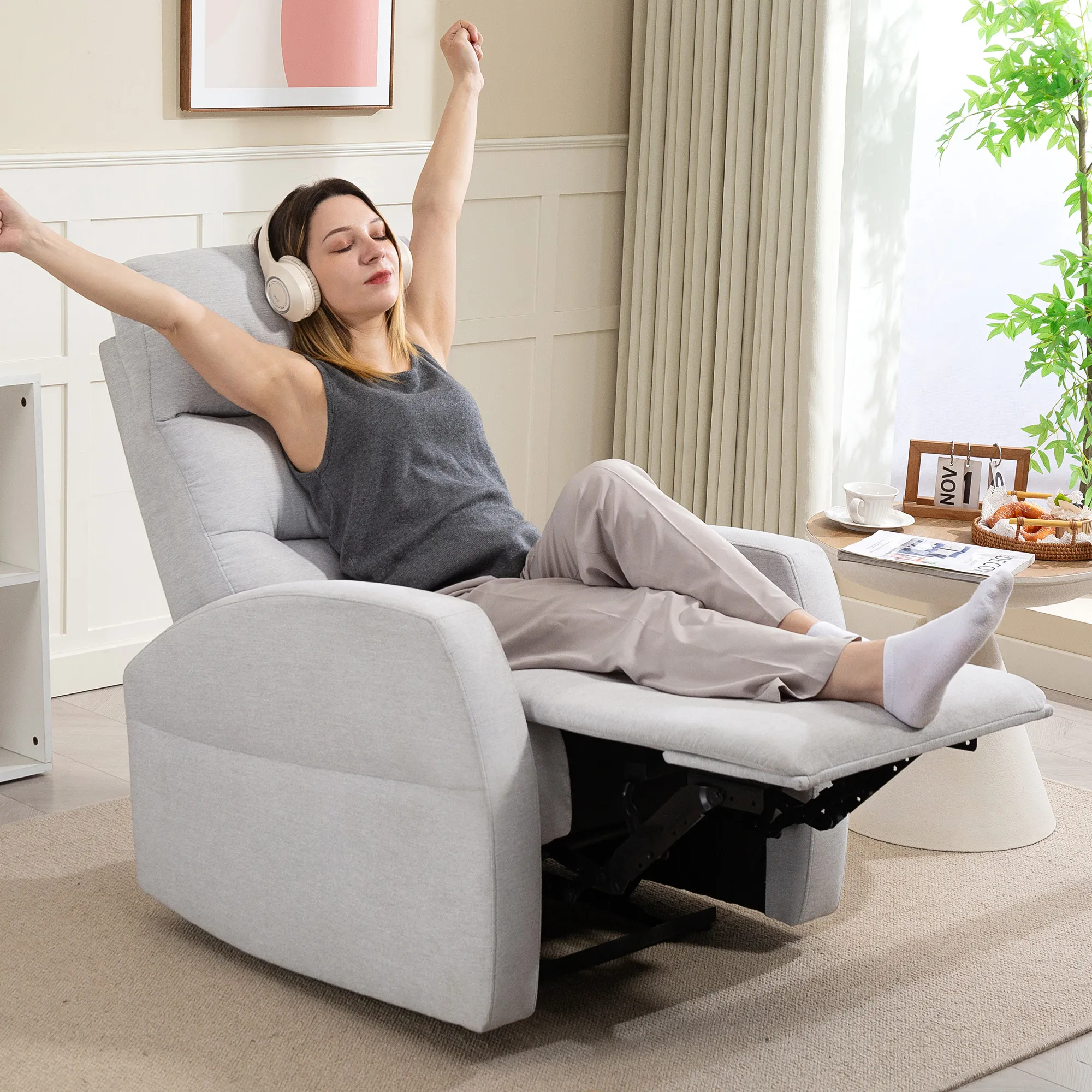 Verstellbarer Relaxsessel mit Fußstütze, Moderner Polstersessel, Hellgrau