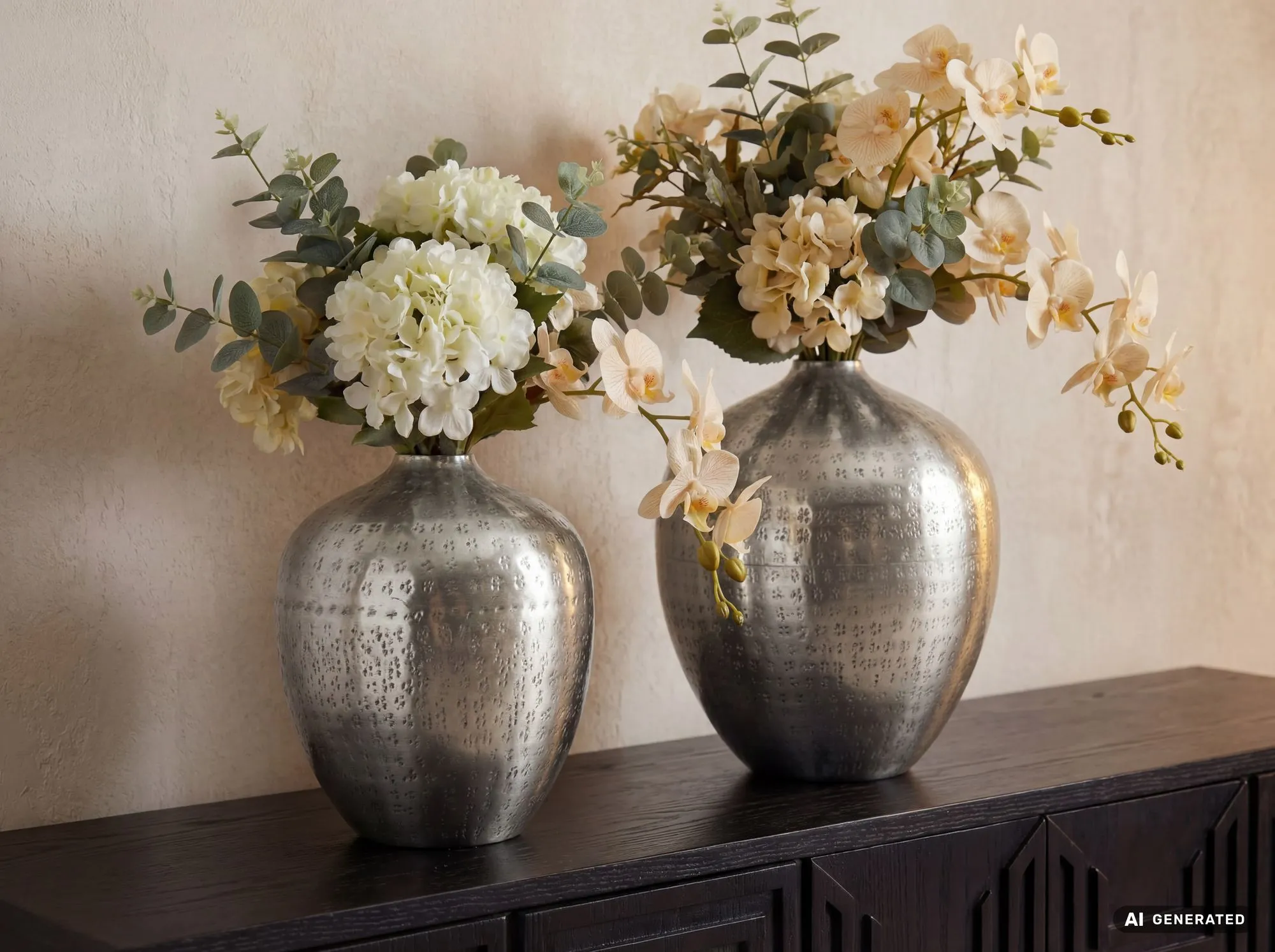 Tischvase 2er Set Aluminium Silber - Dekovase rund - Metall Vase modern - Wohnzimmer Deko Alu - Design Vase Tisch Dekoration Handmade